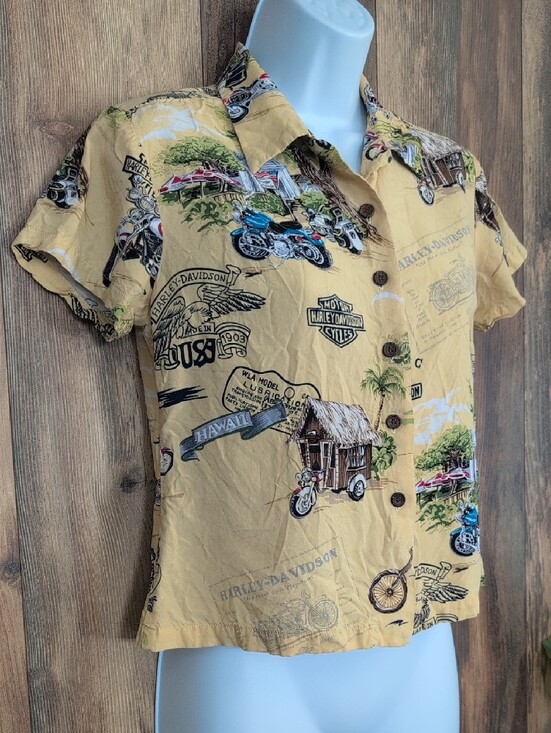Harley-Davidson Tops - Harley-Davidson Vintage Silk Cropped Button-Down Shirt S        523A